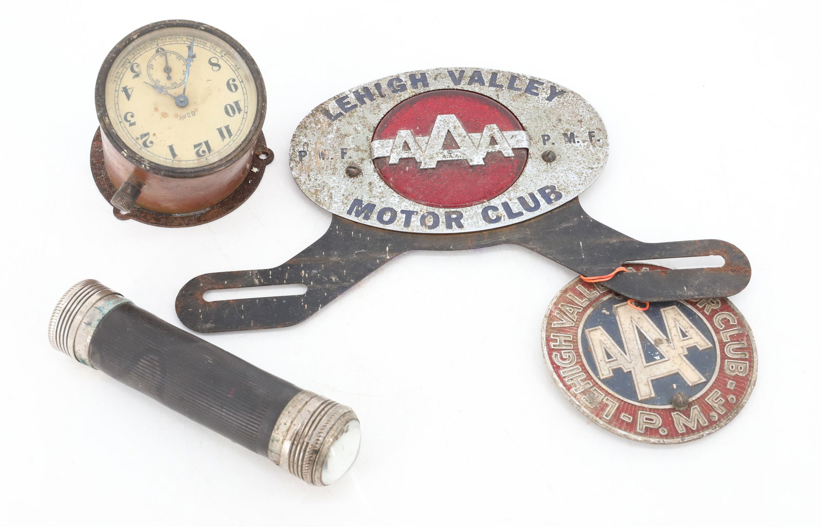 WINCHESTER FLASHLIGHT, AAA BADGES AND AUTO CLOCK (1 of 7)
