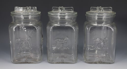 (3) HUDSON BAY EMBOSSED JARS