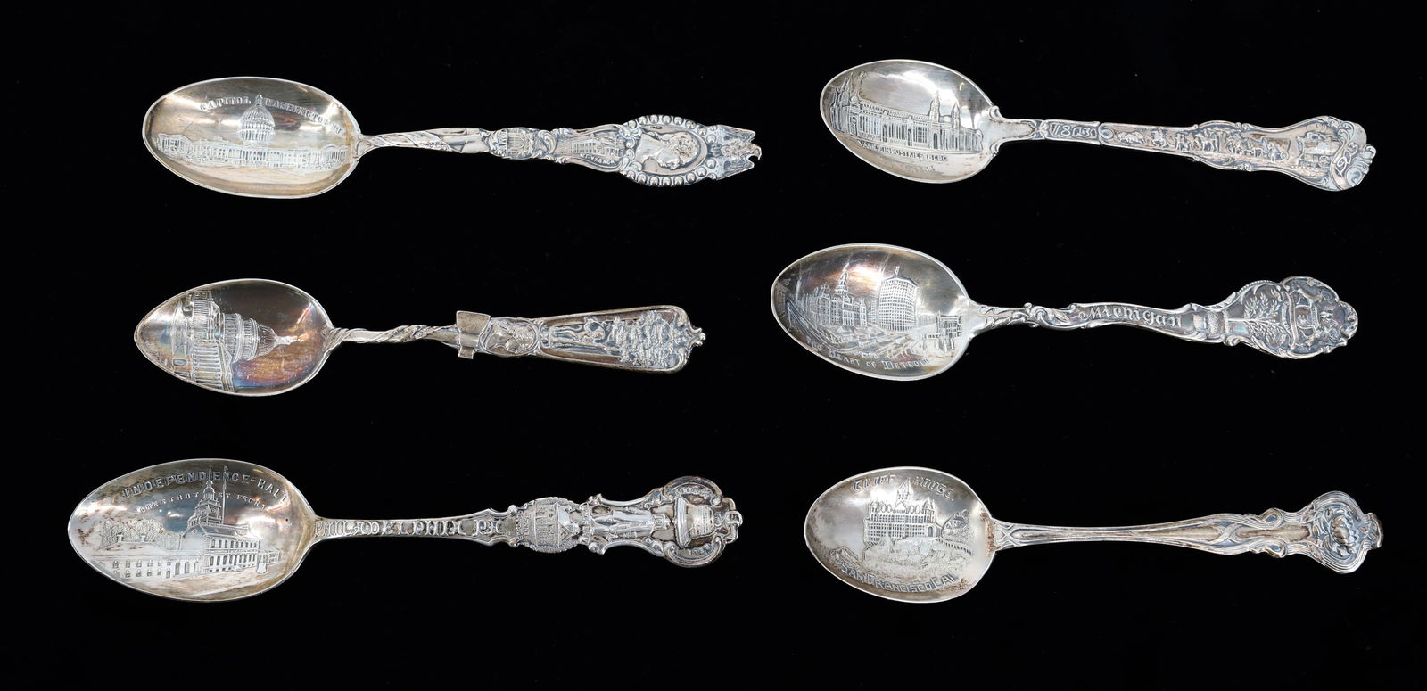LOT OF STERLING SILVER SOUVENIR SPOONS (1 of 5)