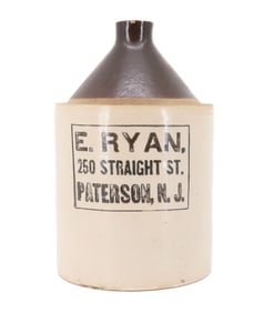 E. RYAN STONEWARE ADVERTISING JUG