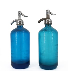 (2) BLUE GLASS SELTZER BOTTLES