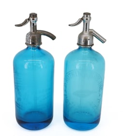 (2) BLUE GLASS SELTZER BOTTLES