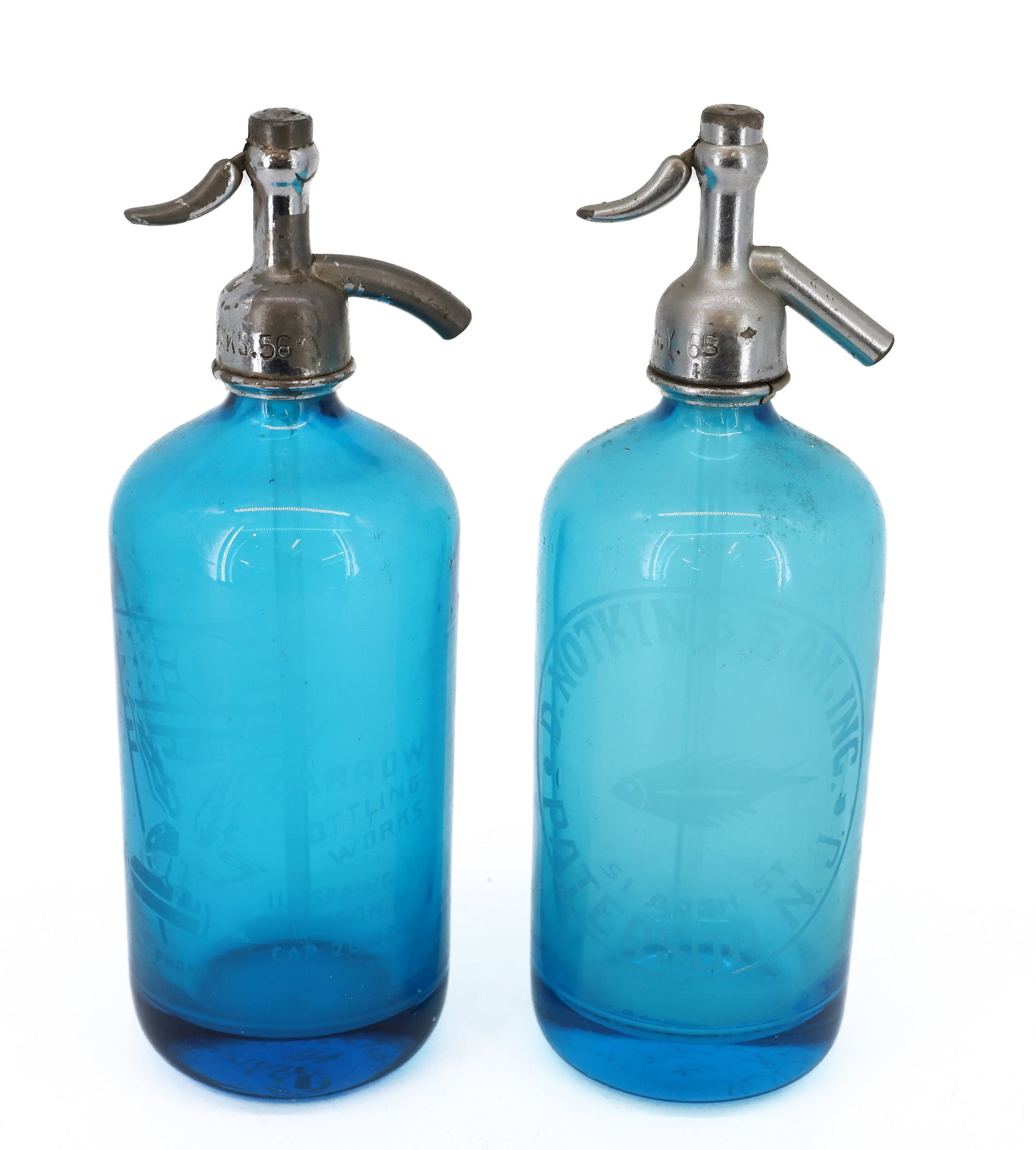 (2) BLUE GLASS SELTZER BOTTLES (1 of 5)