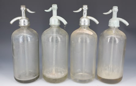(4) ADVERTISING SELTZER BOTTLES