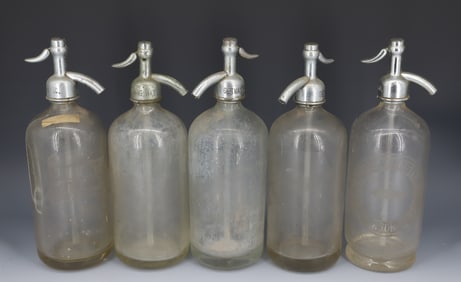 (5) ADVERTISING SELTZER BOTTLES