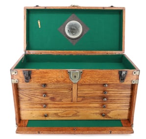 ANTIQUE WOODEN MACHINIST'S CHEST