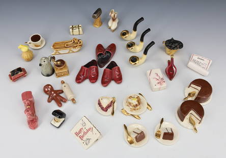 LOT OF MINIATURE SALT AND PEPPER SHAKERS: 15 SETS INCLUDING: CAKE/SLICE, PANCAKES/SYRUP, COFFEE/PIE, PIPE/SLIPPERS AND MORE. LARGEST 2 3/8" SLED. PLEASE READ CAREFULLY - Terms for Purchasing and Shipping of Auction Items. Please read carefull