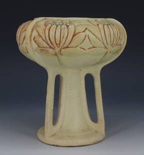 WELLER ART POTTERY VASE: ROMA LOTUS BUTTRESSED VASE. FAINT MARKING ON BOTTOM. 6 1/4" X 6". PLEASE READ CAREFULLY - Terms for Purchasing and Shipping of Auction Items. Please read carefully before bidding. Hartzell&#8217;s Auc