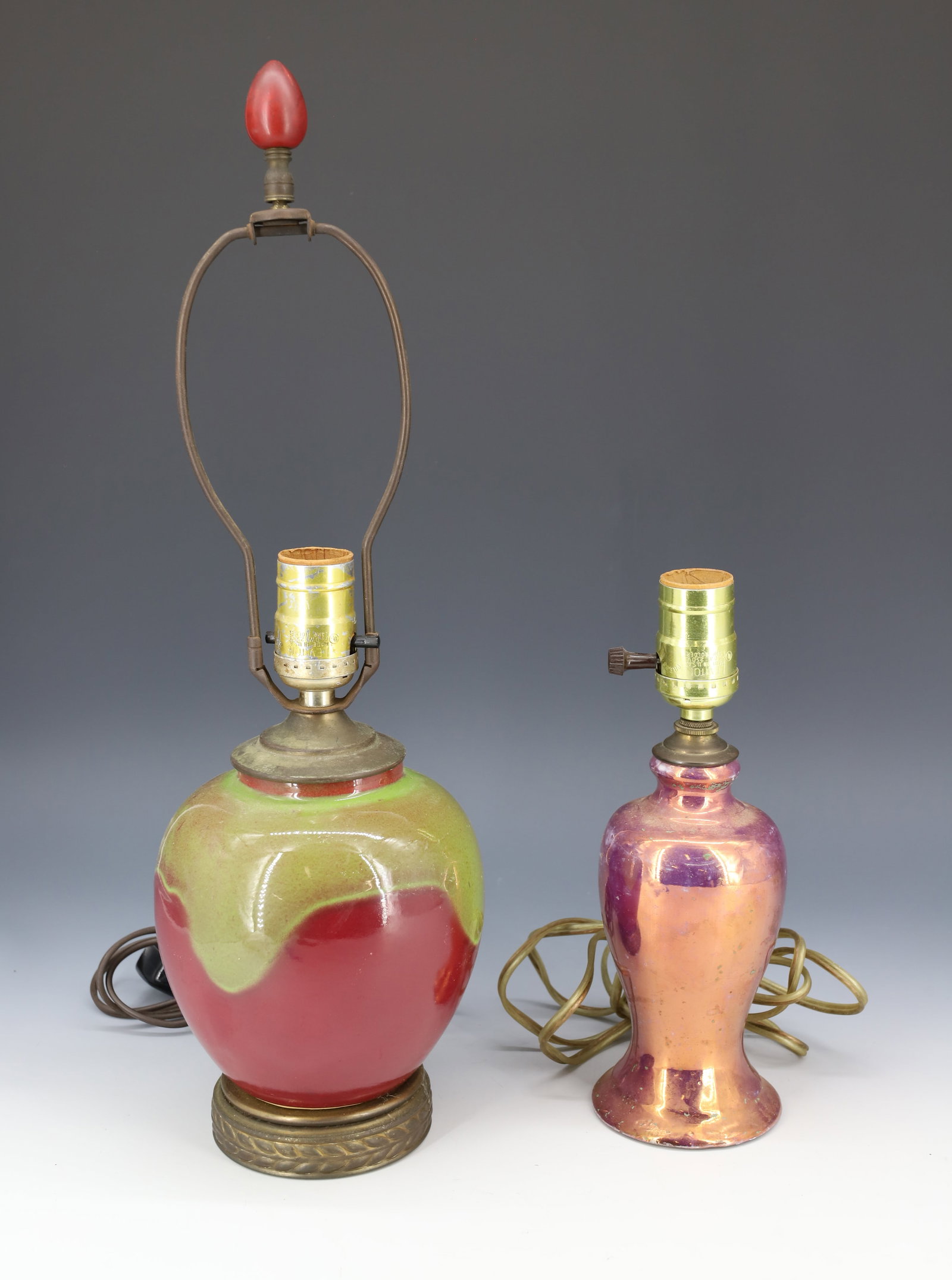 (2) VINTAGE CHINESE AND LUSTER LAMPS: CHINESE SANG DE BOEUF-STYLE BASE (6 1/2" H.) AND PINK LUSTER BASE (6 1/8" H.). PLEASE READ CAREFULLY - Terms for Purchasing and Shipping of Auction Items. Please read carefully before bidding. Hartzel