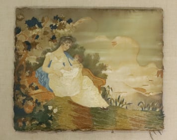 ANTIQUE NEEDLEWORK / WATERCOLOR PORTRAIT