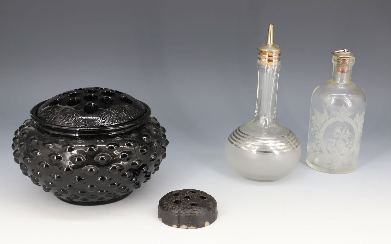 AMETHYST HOBNAIL ROSE BOWL AND BARBER BOTTLES (1 of 7)