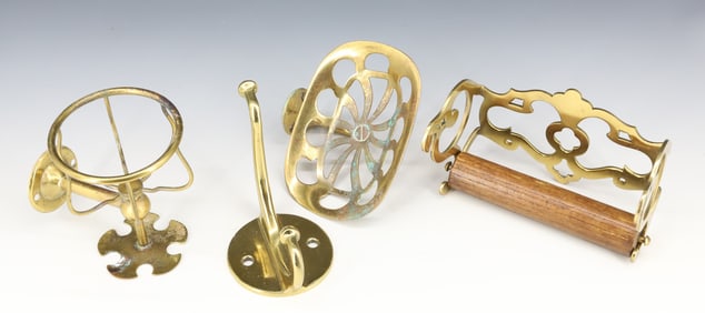 LOT OF BRASS BATHROOM FIXTURES, HARDWARE