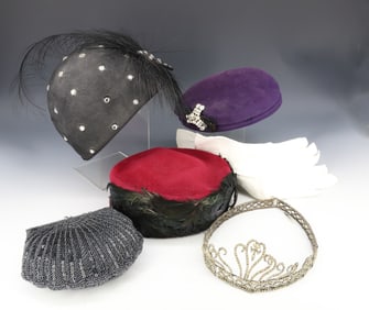 LOT OF VINTAGE HATS, TIARA AND MORE