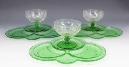 LOT OF SNACK TRAYS AND STEMWARE