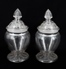 PAIR OF LIDDED CANDY JARS