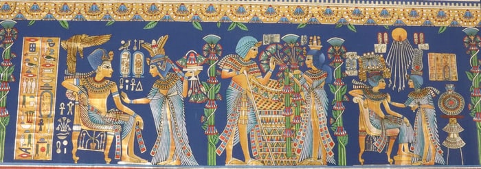 FRAMED EGYPTIAN DECORATED PAPYRUS