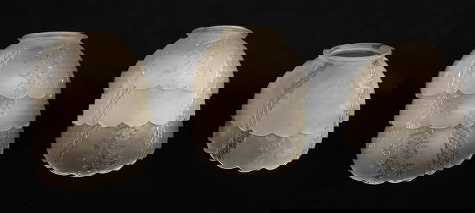 LOT OF PRESSED GLASS GAS SHADES: (8) MATCHING FLORAL SHADES. 7 1/4" D. 4" D. FITTER. PLEASE READ CAREFULLY - Terms for Purchasing and Shipping of Auction Items. Please read carefully before bidding. Hartzell&#8217;s Auction Gallery.