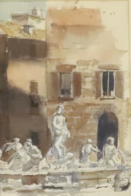 WATERCOLOR ON PAPER, FOUNTAIN IN ROME
