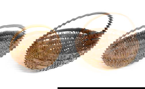 (2) SMALL GATHERING BASKETS: MELON-STYLE WITH BENTWOOD HANDLES. 6" AND 7" DIAMETERS. PLEASE READ CAREFULLY - Terms for Purchasing and Shipping of Auction Items. Please read carefully before bidding. Hartzell&#8217;s Auction Galle