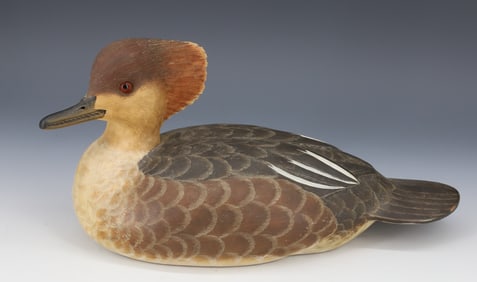 RONALD JUSTIS HOODED MERGANSER HEN DECOY