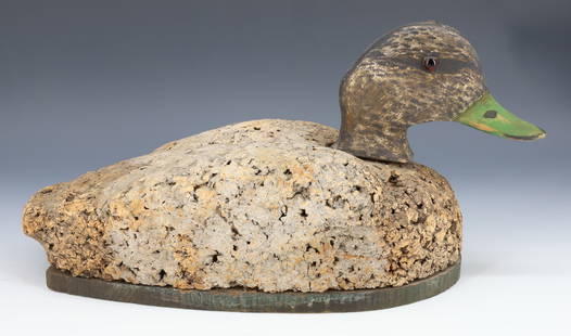 VINTAGE CORK DUCK DECOY: CARVED/PAINTED HEAD WITH GLASS EYES. 14" L. PLEASE READ CAREFULLY - Terms for Purchasing and Shipping of Auction Items. Please read carefully before bidding. Hartzell&#8217;s Auction Gallery. Hartzell