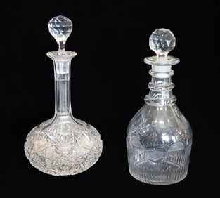 (2) ANTIQUE GLASS DECANTERS