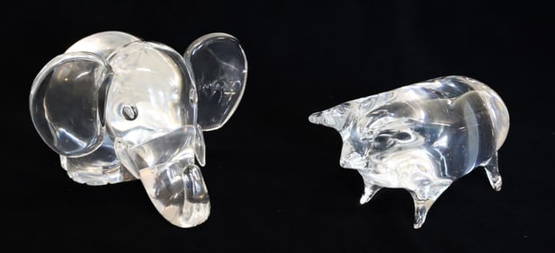 GLASS PIG AND STEUBEN ELEPHANT