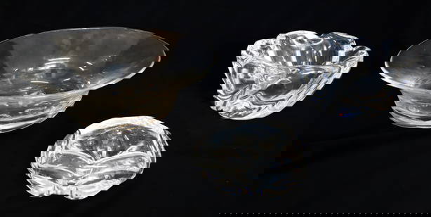 LOT OF ORREFORS CRYSTAL: INCLUDING: LARGE BOWL 3 1/4" X 9 7/8" (1598-131), SWIRLED BOWL 6 1/2" D. (2611-121), AND SMALLEST 5 1/2". ALL SIGNED ON BOTTOMS. PLEASE READ CAREFULLY - Terms for Purchasing and Shipping of Auction It