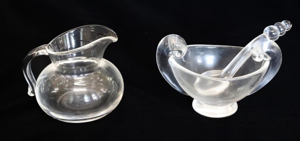 STEUBEN SUGAR BOWL/SPOON, CREAMER