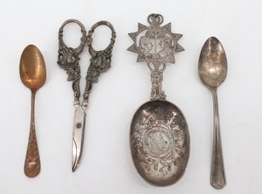 ORNATE GERMAN SPOON, GRAPE SCISSORS AND MORE