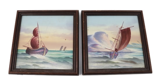 PAIR OF PAINTED PORCELAIN TILES