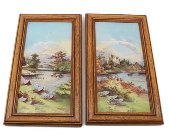 PAIR OF PAINTINGS ON PORCELAIN