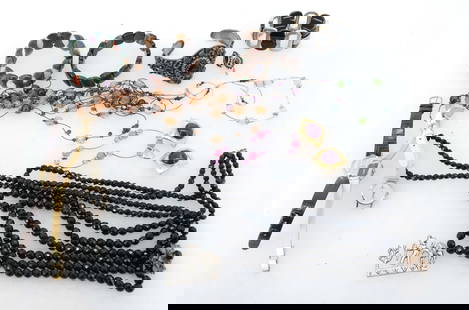 LOT OF COSTUME JEWELRY: WATCHES, NECKLACES, BRACELETS AND EARRINGS. SILVER PIN MRKD. STERLING, MEXICO. PLEASE READ CAREFULLY - Terms for Purchasing and Shipping of Auction Items. Please read carefully before bidding. Hartzel