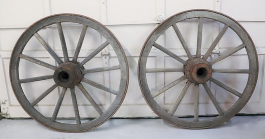 PAIR OF WOODEN WAGON WHEELS