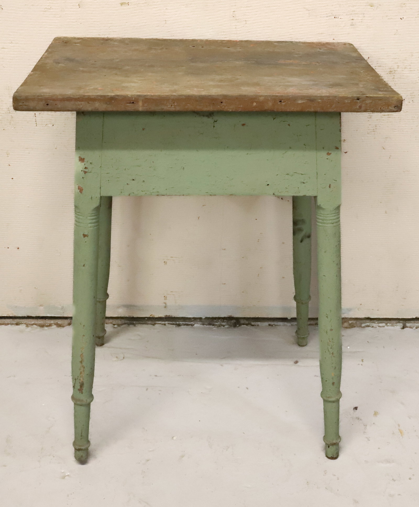 19TH C. SPLAY LEG TABLE: GREEN OVER RED PAINT. 27 3/4" X 23" X 17". PLEASE READ CAREFULLY - Terms for Purchasing and Shipping of Auction Items. Please read carefully before bidding. Hartzell’s Auction Gallery. Hartzell'