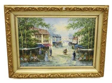 OIL ON CANVAS, EUROPEAN FLOWER MARKET
