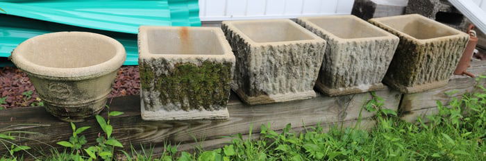 (5) CEMENT GARDEN PLANTERS