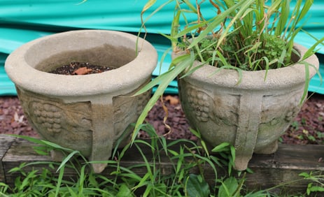 PAIR OF CEMENT GARDEN PLANTERS