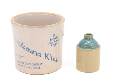 MINIATURE JUG AND ADVERTISING CROCK