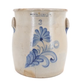 BLUE DECORATED STONEWARE CROCK