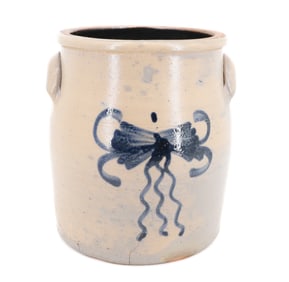 TWO-GALLON BLUE DECORATED CROCK