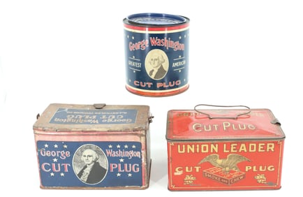 GEORGE WASHINGTON AND UNION LEADER TOBACCO TINS