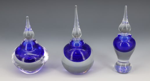 (3) VANDERMARK ART GLASS PERFUME BOTTLES