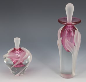 (2) WILLIAM GLASNER ART GLASS PERFUME BOTTLES