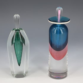 (2) ART GLASS PERFUME BOTTLES