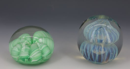 (2) ART GLASS PAPERWEIGHTS