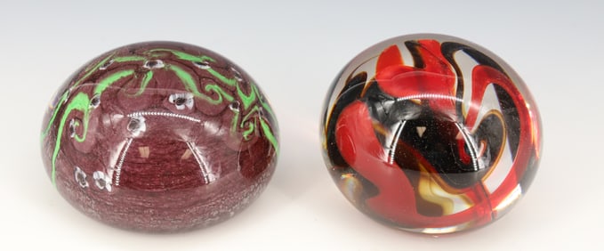 (2) ART GLASS PAPERWEIGHTS