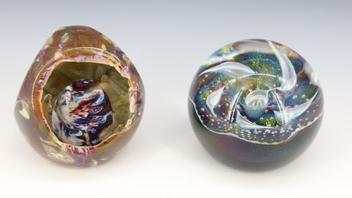(2) ART GLASS PAPERWEIGHTS