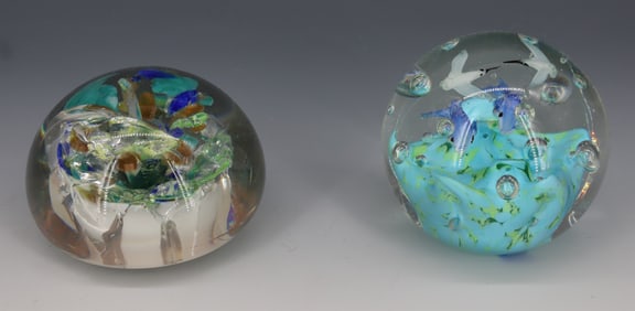 (2) ART GLASS PAPERWEIGHTS