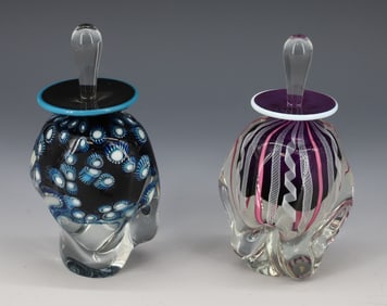 (2) ART GLASS PERFUME BOTTLES